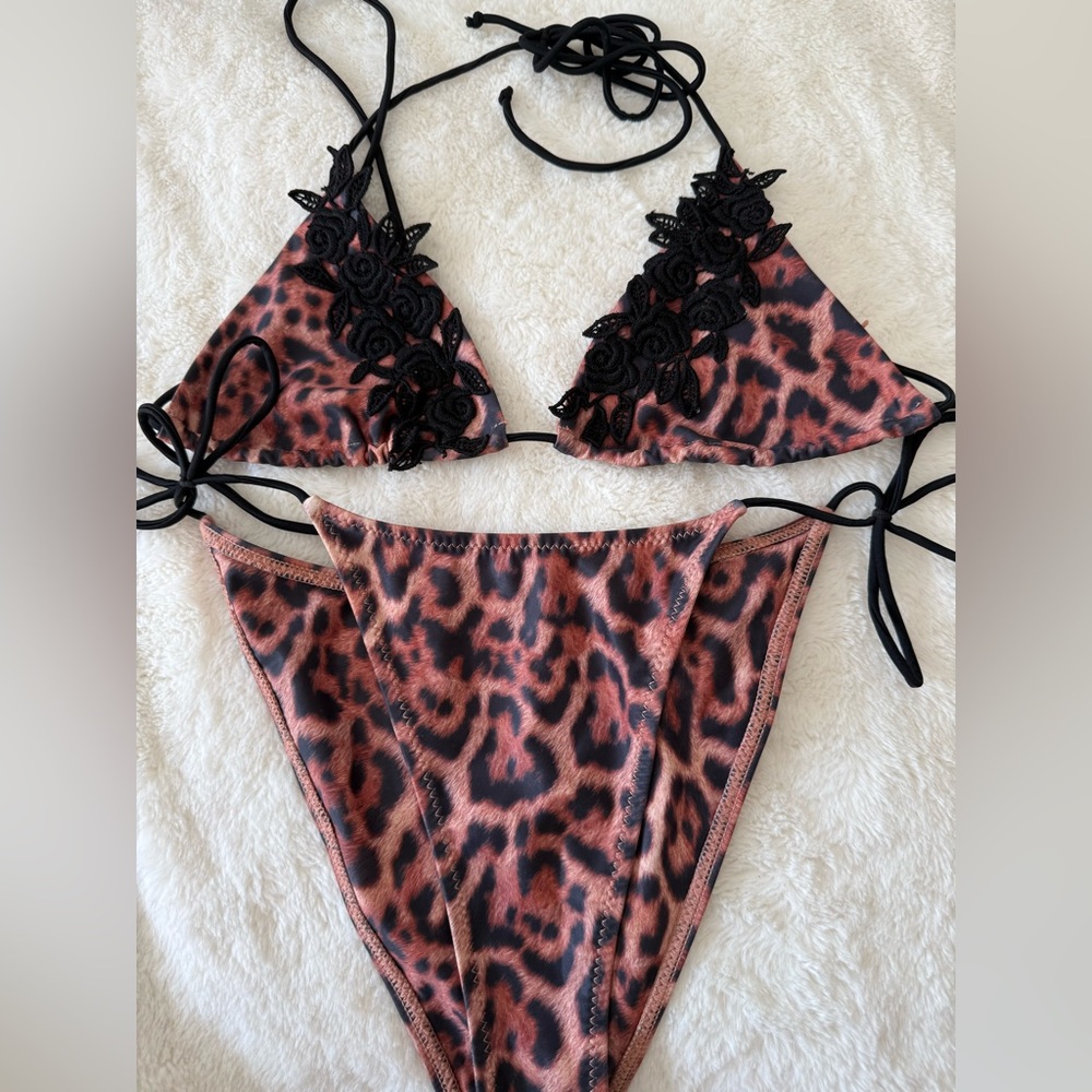 Tiger Mist: Leopard Print Bikini with Black Lace